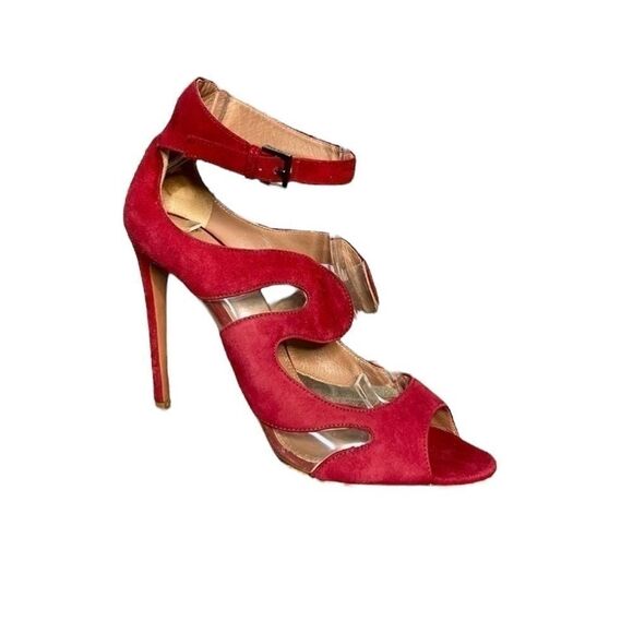 Alaia red suede leather pvc wavy cutout ankle strap stilettos sandal size 40 - Picture 2 of 10